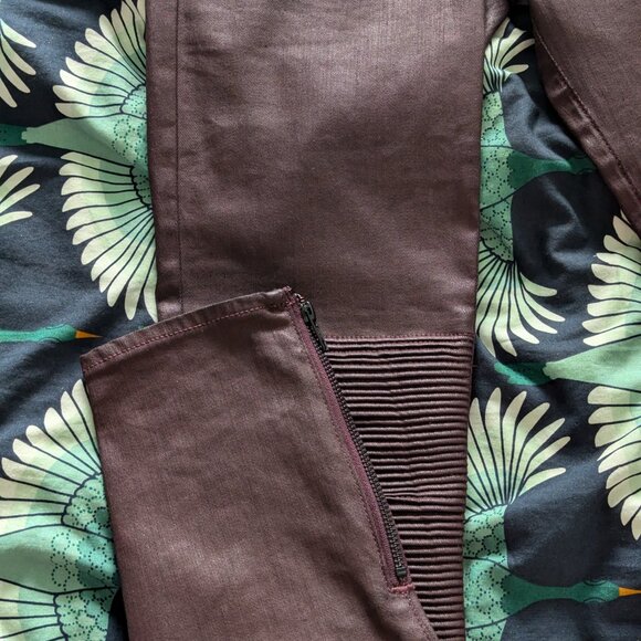 MADEWELL Burgundy Coated Moto Zipper Ribbed Knee Ankle Skinny Pant Jeans 26 - Picture 6 of 6